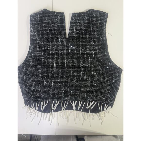 Lush Large Tweed Cropped Tank Pearl Detail Festival Party Nightlife Clubwear - Picture 2 of 9